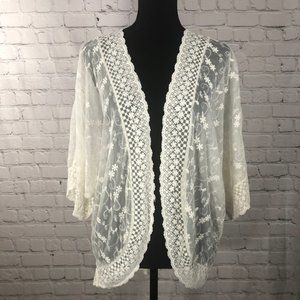 Crochet Lace Open Front Kimono